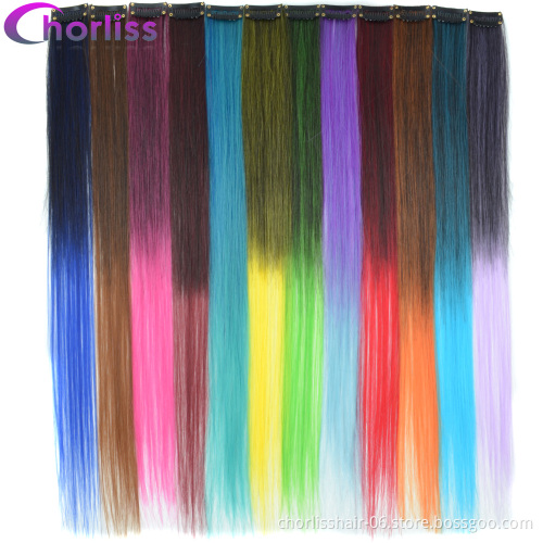 Wholesale 22'' Long Straight Ombre Clip In One Piece Hairpieces Synthetic Hairpieces Highlight Hair Extension For women